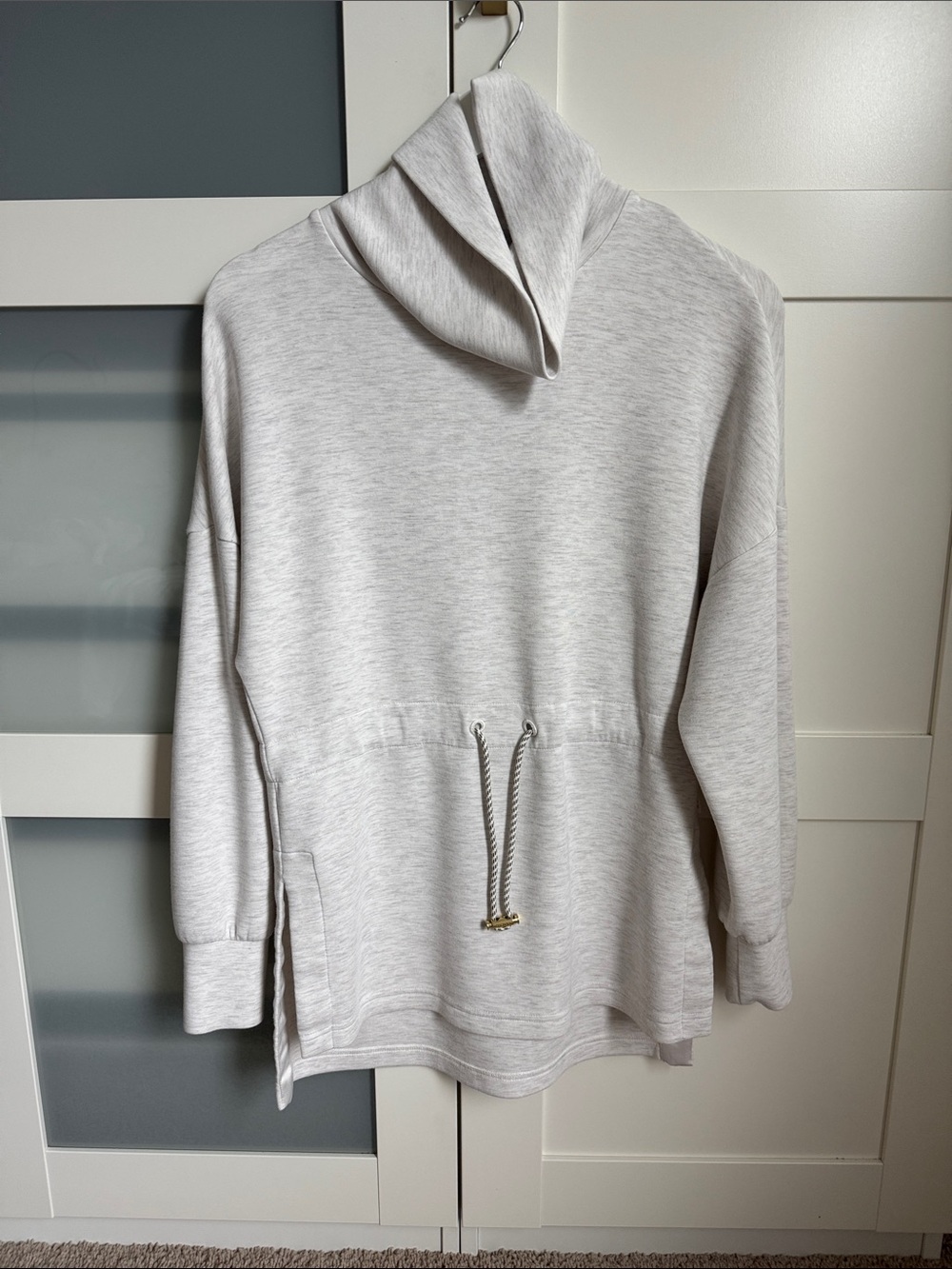 Varley Light Gray Drawstring Cowl-Neck Sweater